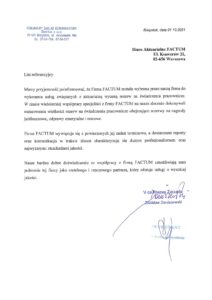 List referencyjny Komunalny Zakład Komunikacyjny Sp. z o.o. w Białymstoku dla Biura Aktuarialnego Factum – wycena aktuarialna rezerw pracowniczych